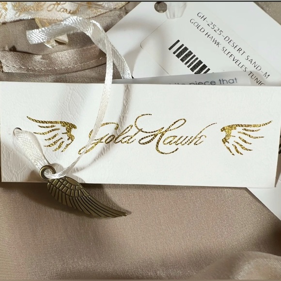 GOLD HAWK Dress Womens Small Tan Black Silk Ruched Side Stripe Open Shoulder NWT - Picture 5 of 10